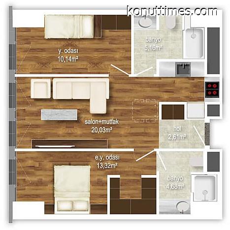 Mar Yapı Güneşli G Plus 2+1 daire planı